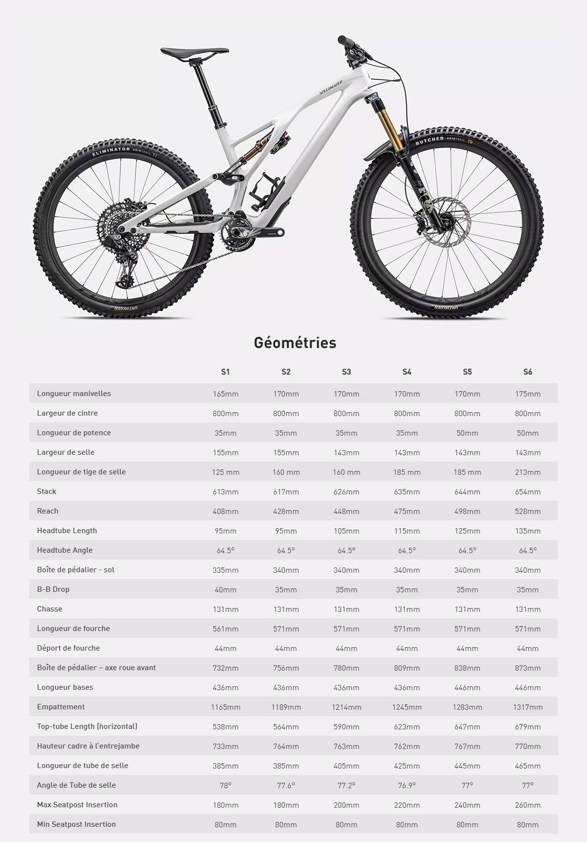 Guide de taille du vélo Stumpjumper EVO Pro année 2023